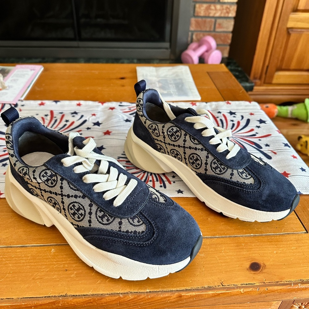 Tory Burch Navy and White Patterned Sneakers
